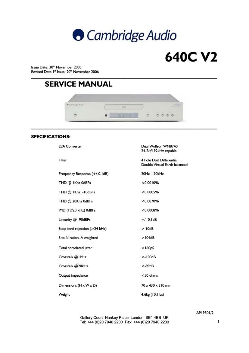 cambridgeaudio azur 640 c mk2 service manual