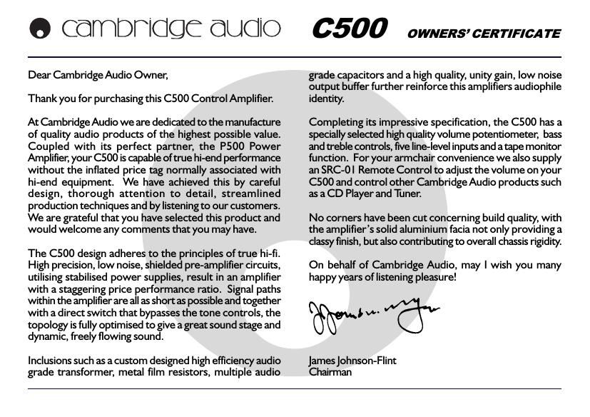 cambridgeaudio c 500 owners manual