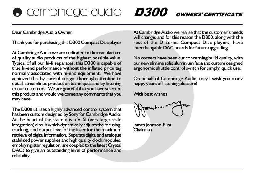 cambridgeaudio d 300 brochure