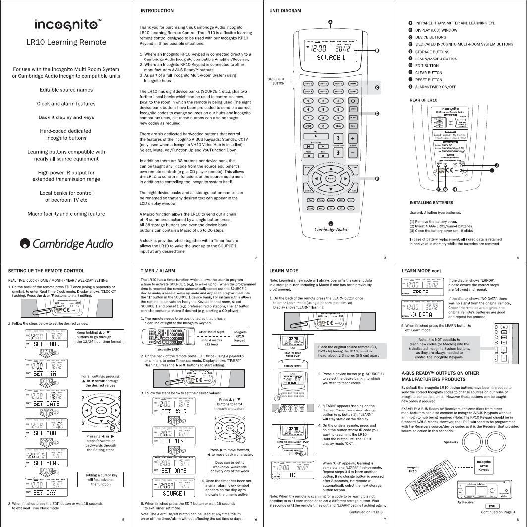 cambridgeaudio incognito lr 10 owners manual