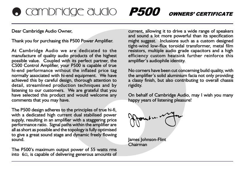 cambridgeaudio p 500 owners manual