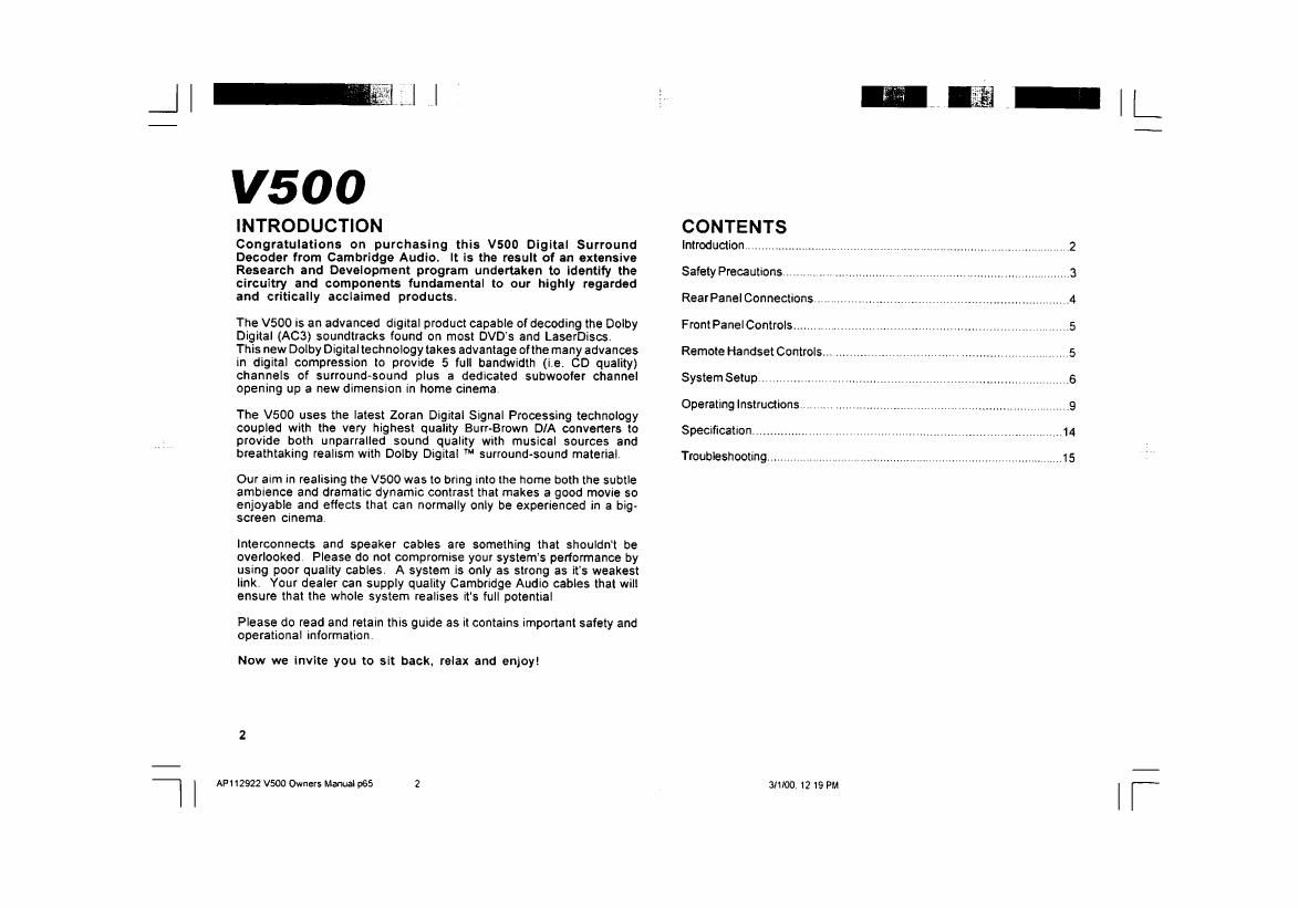 cambridgeaudio v 500 owners manual