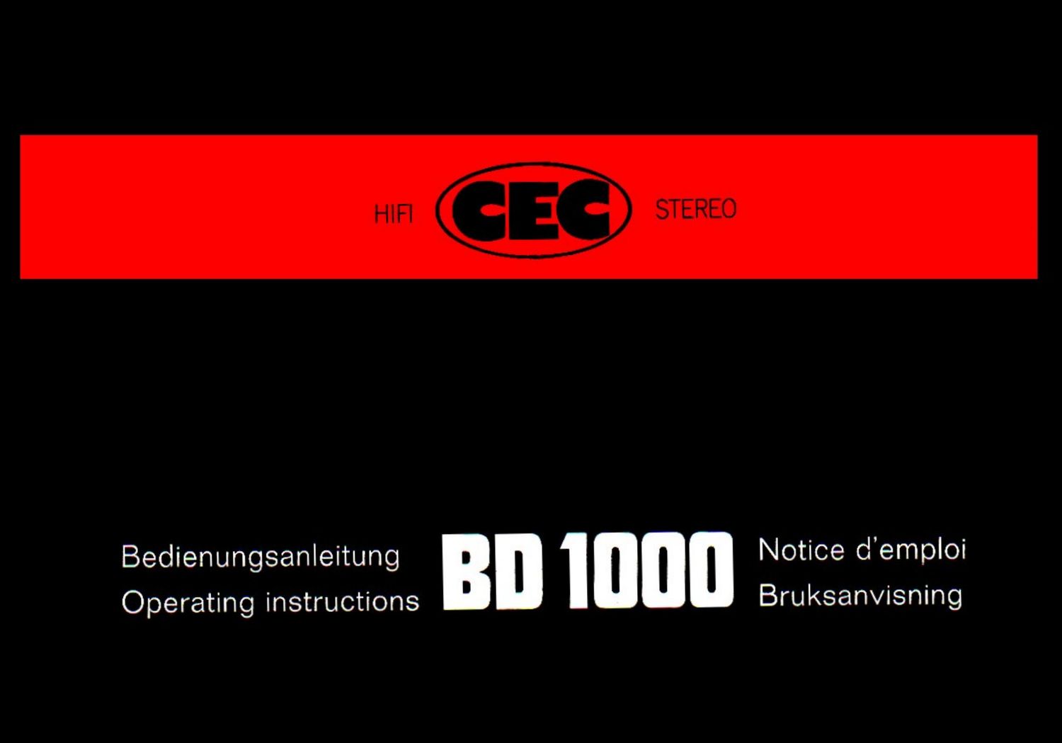Cec BD 1000 Owners Manual
