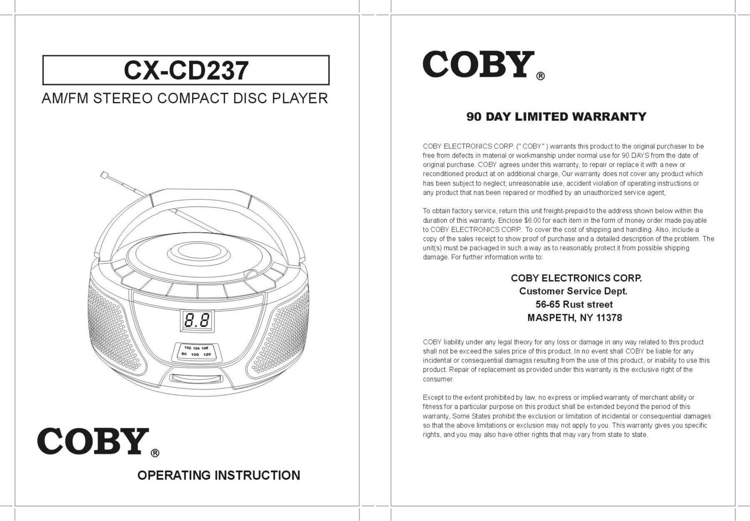 coby cxcd 237 owners manual