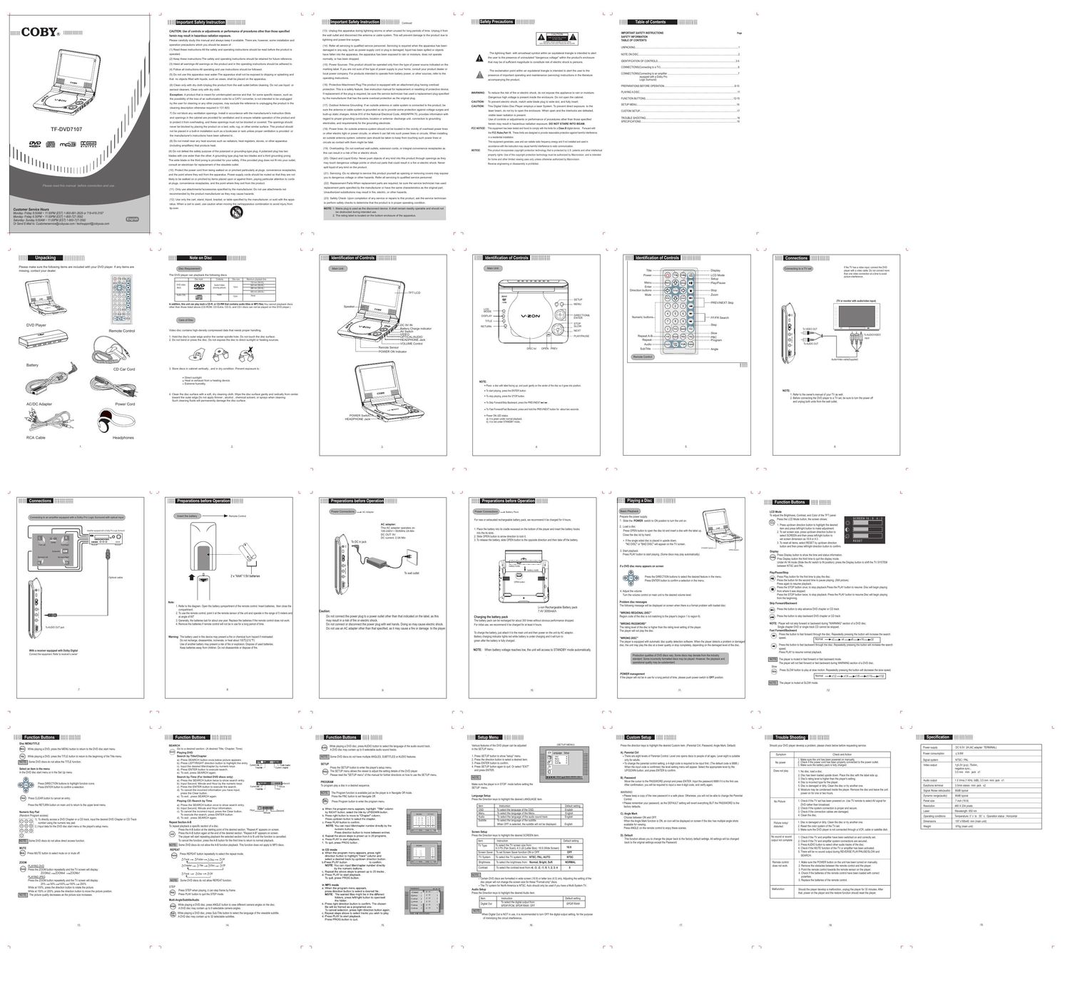 coby tfdvd 7107 owners manual