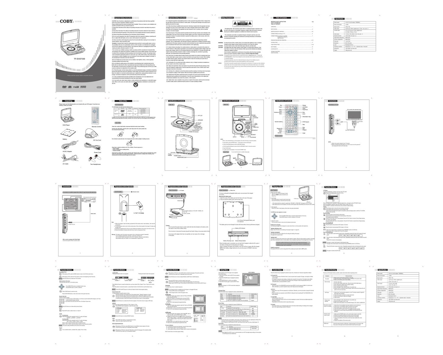 coby tfdvd 7300 owners manual