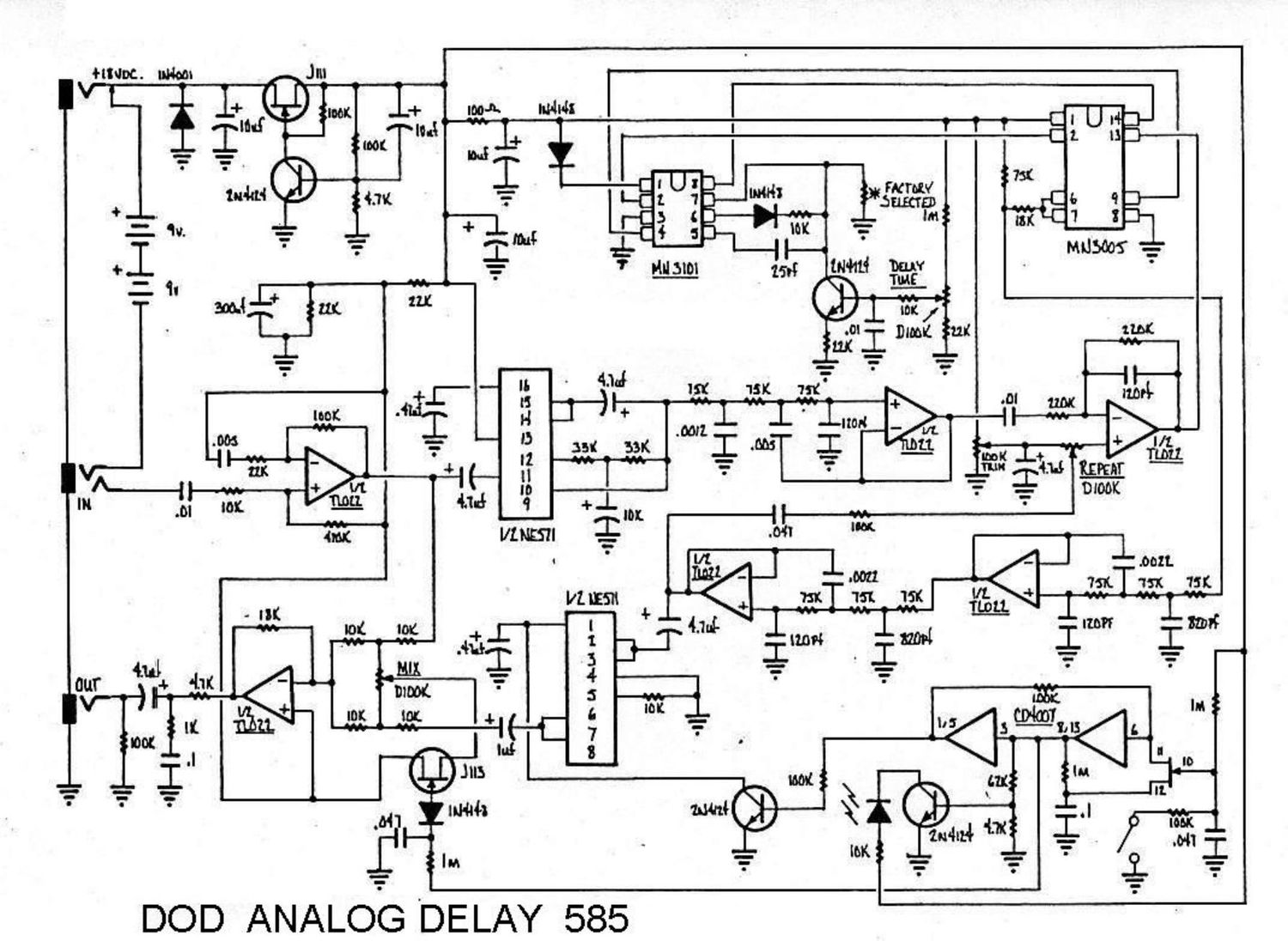 dod 585 analog delay schematic