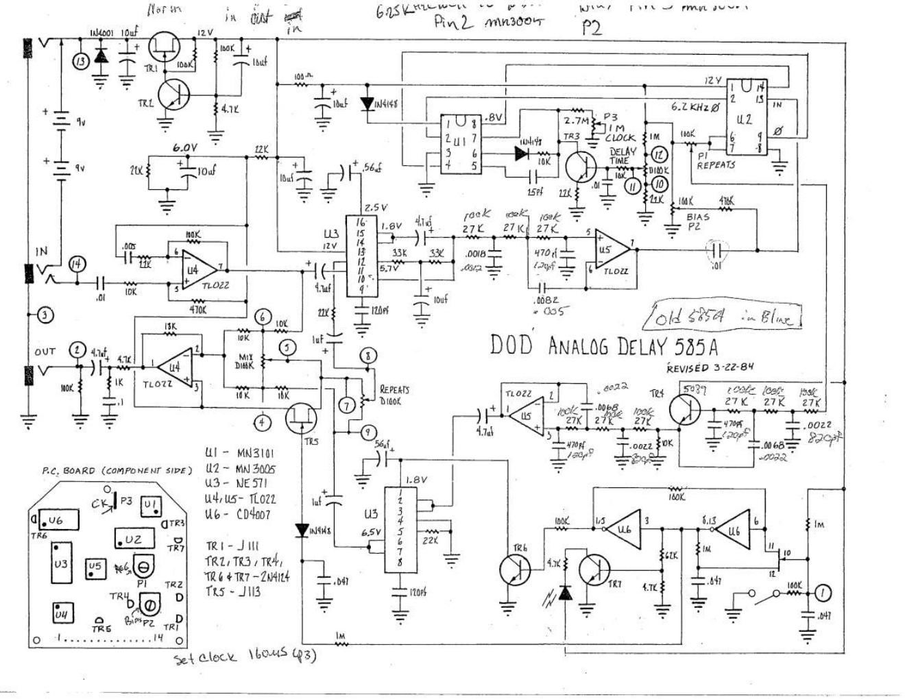 dod 585a analog delay schematic