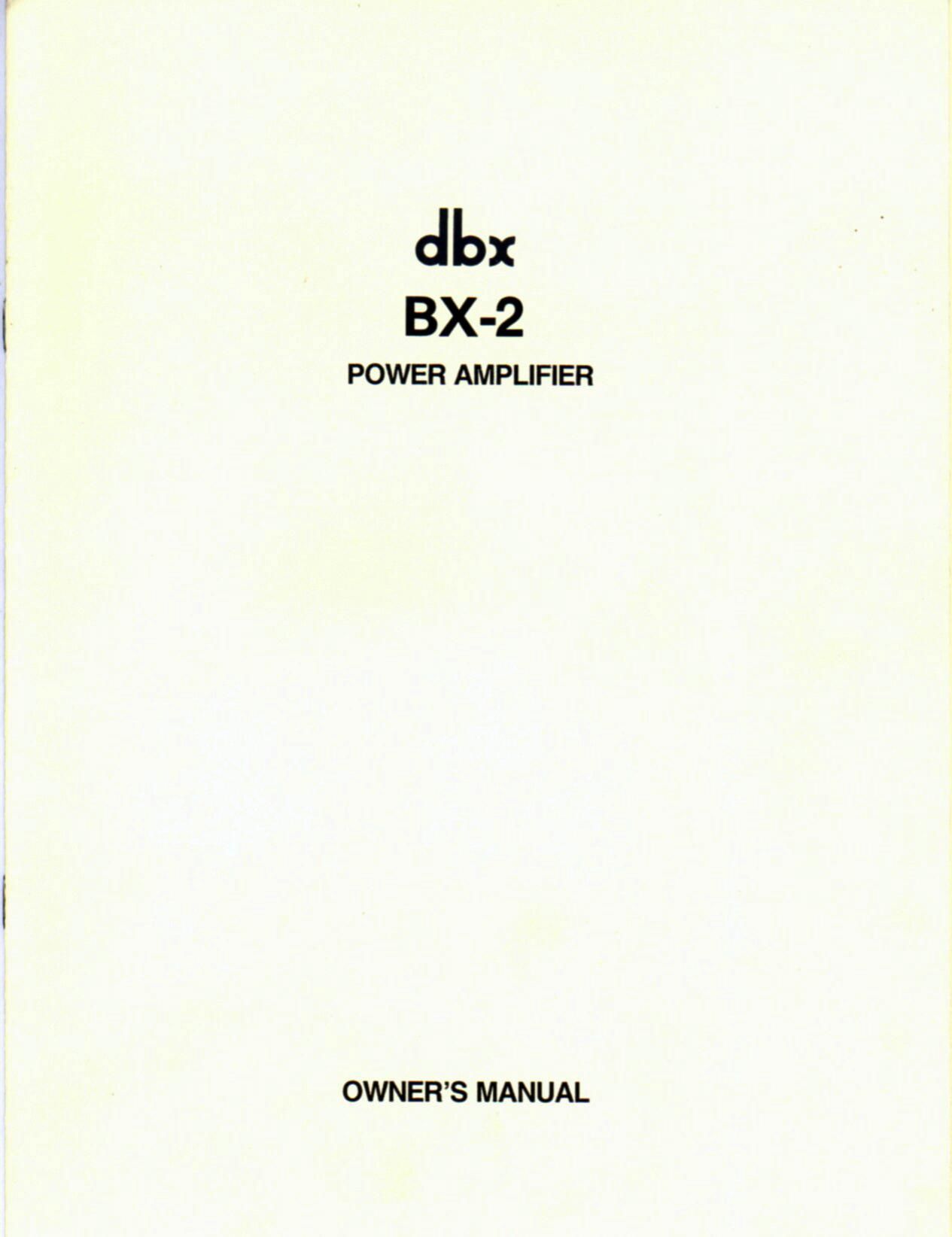 DBX BX2 Owners Manual