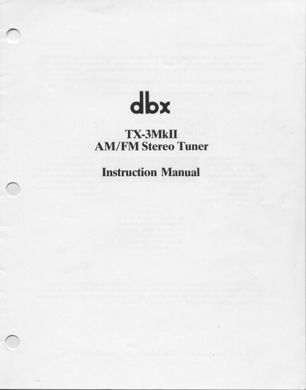 DBX TX3 Mk II Owners Manual
