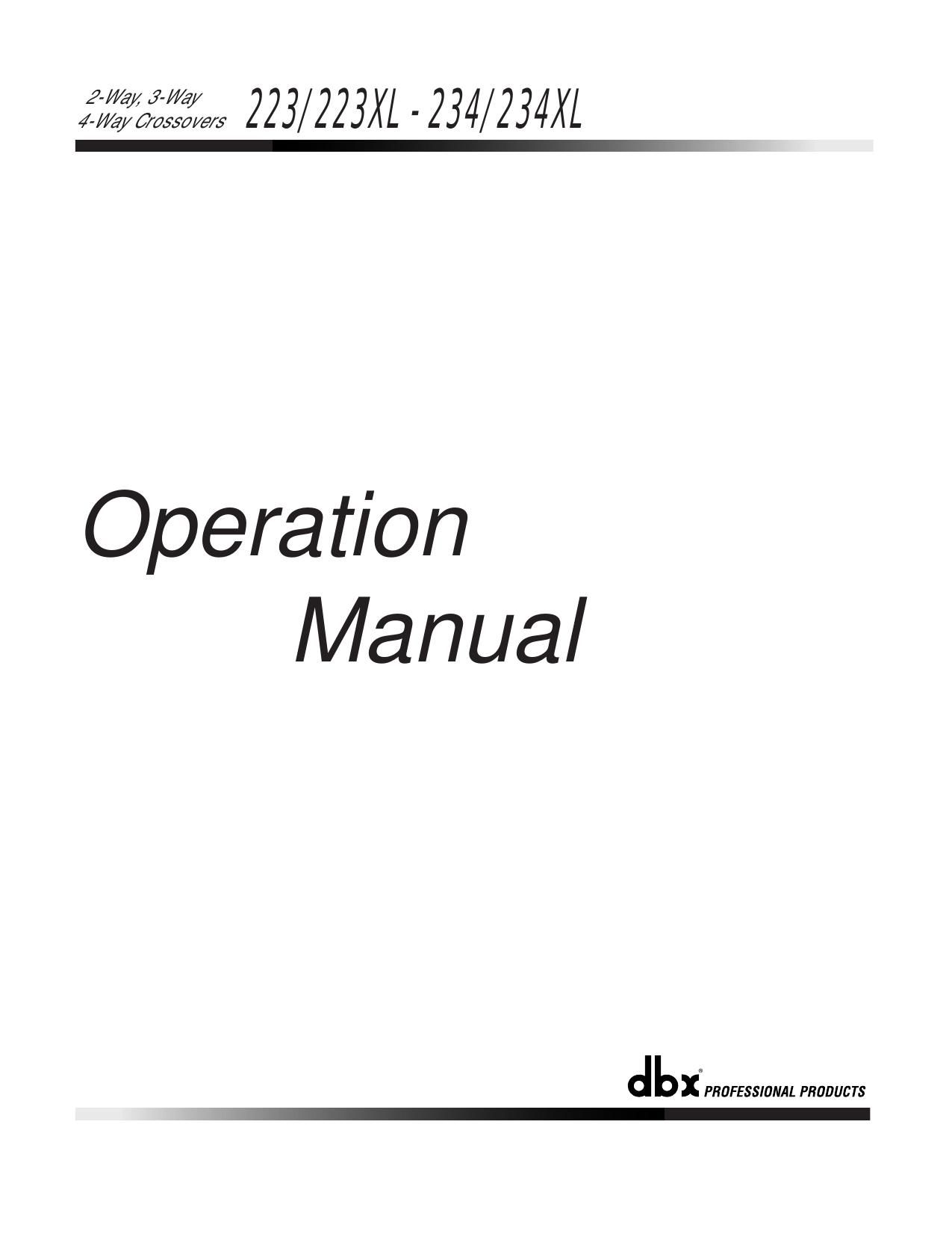 Dbx 223 223 XL 234 234 XL Owners Manual