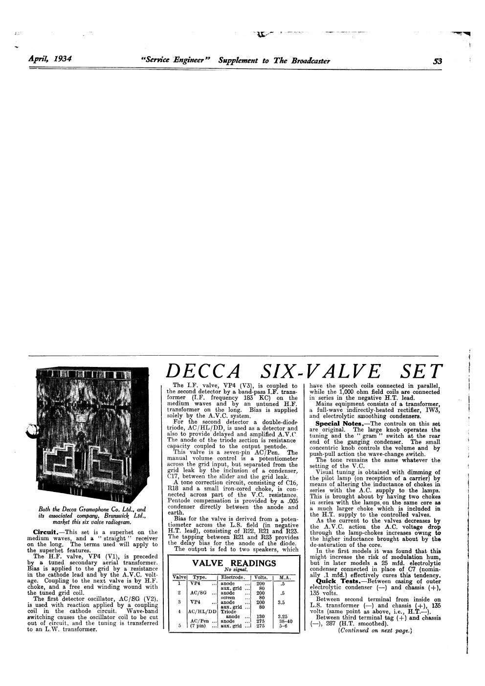 decca 6 valve set service manual