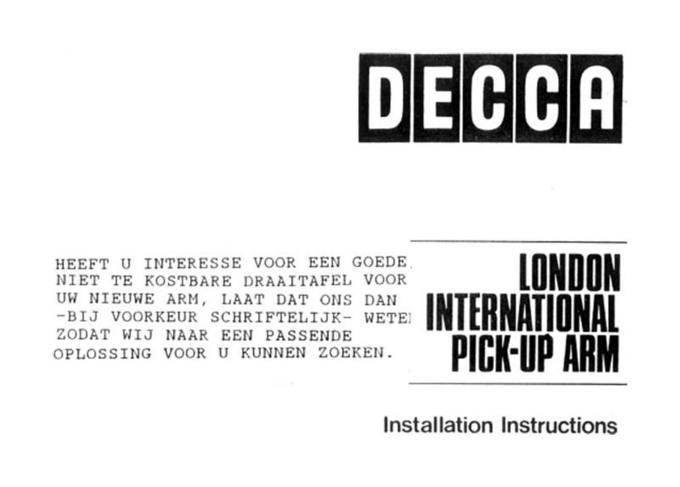 decca international owners manual