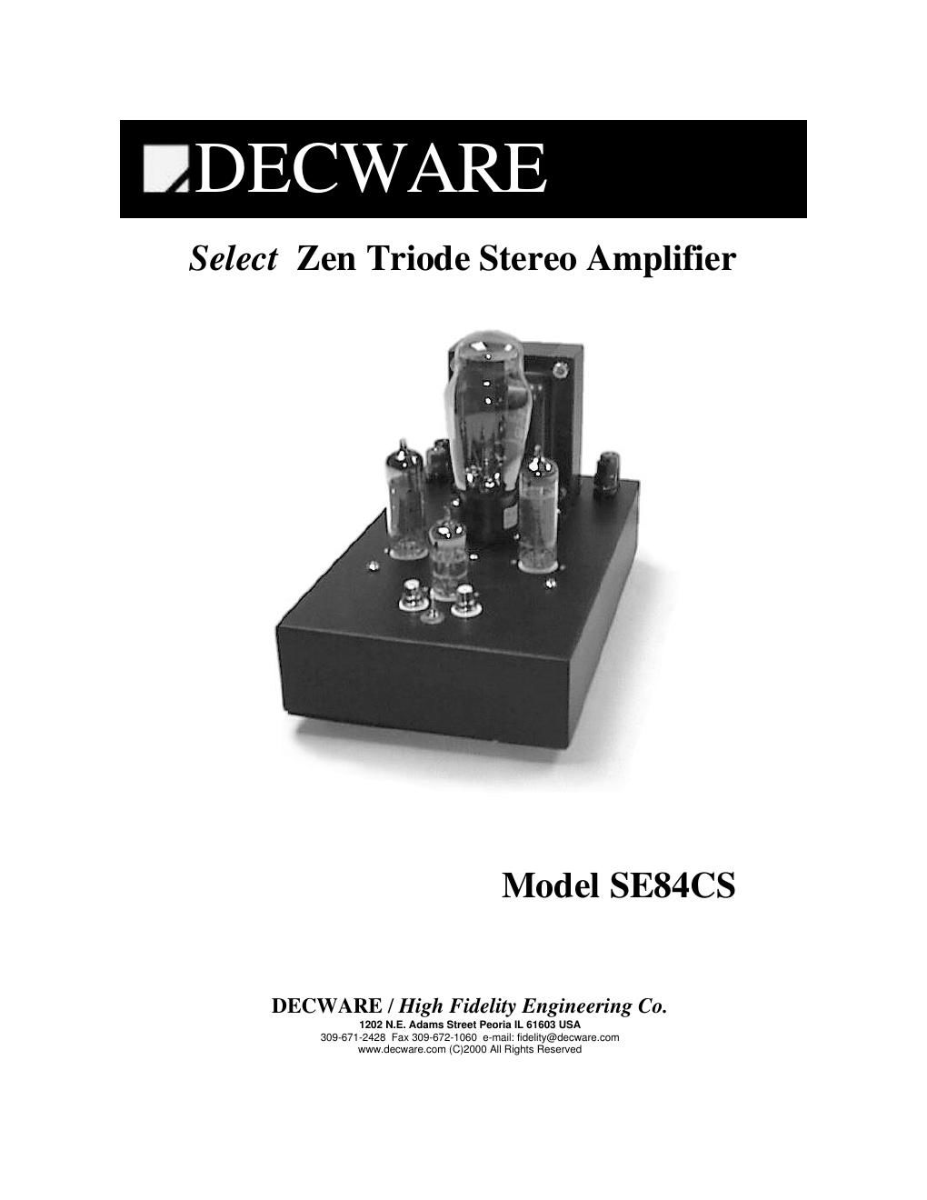 decware se 84 cs owners manual