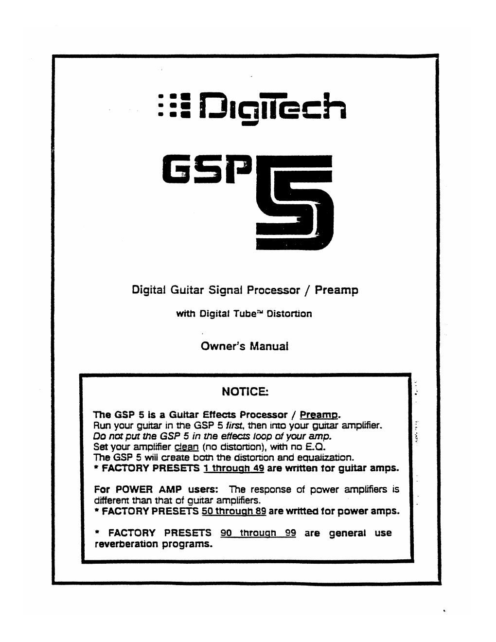 digitech gsp 5 owner manual