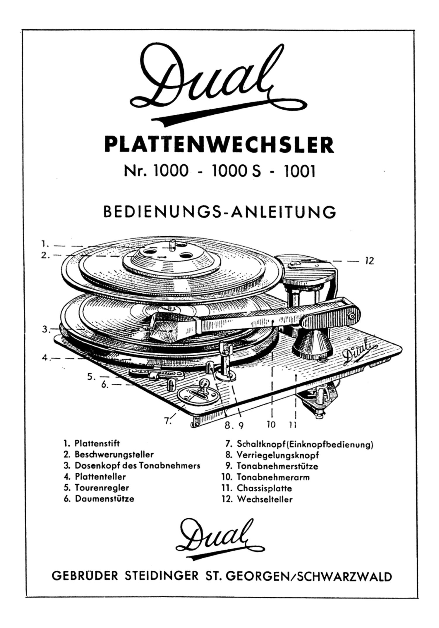 Dual 1000 10001 Owners Manual