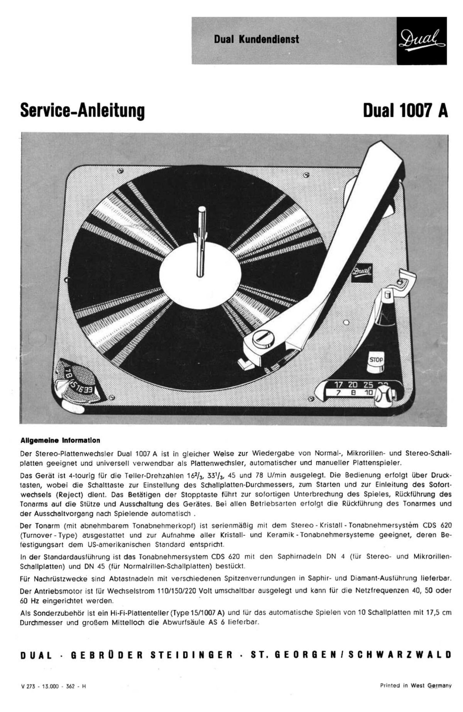 Dual 1007 A Service Manual