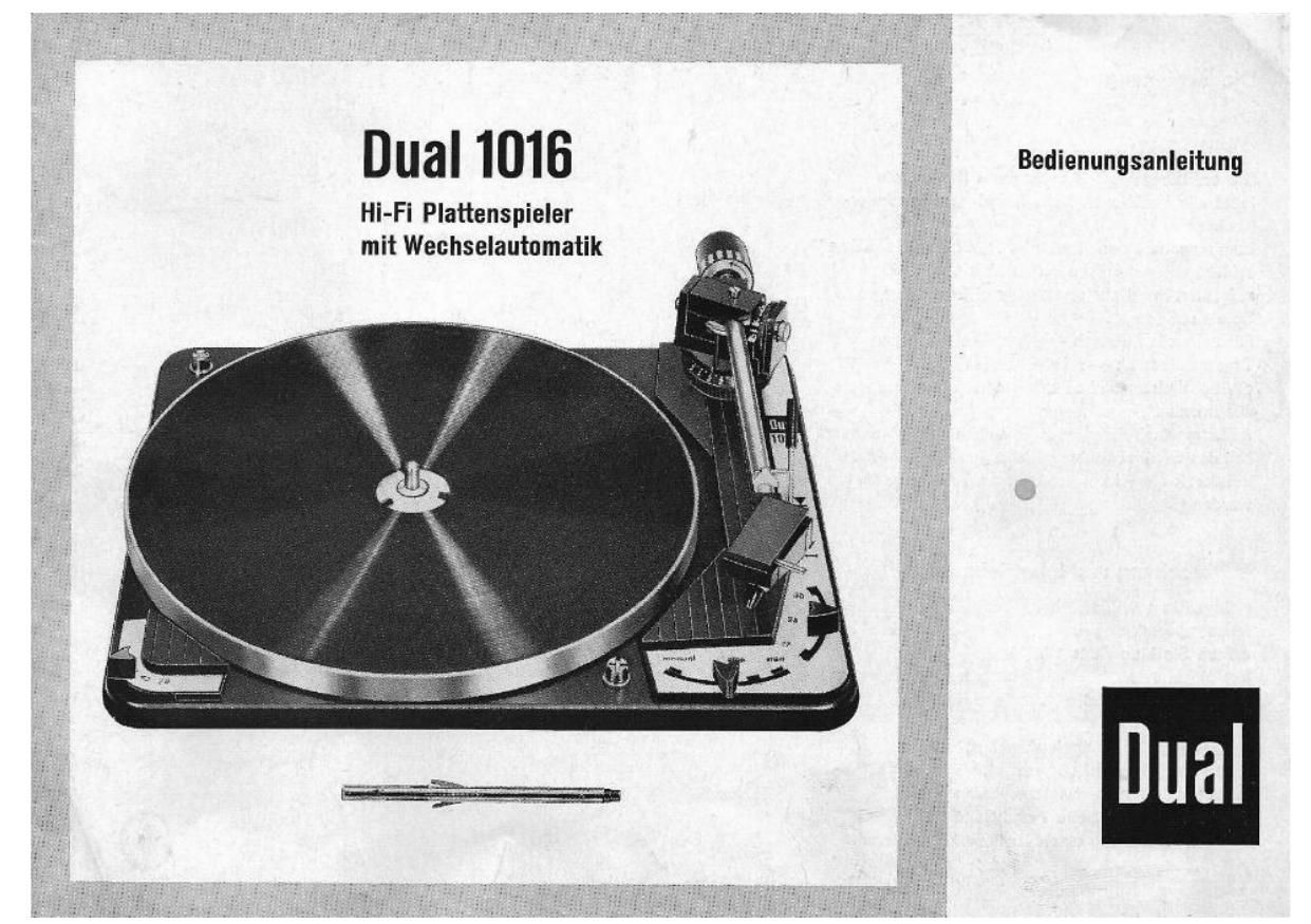 Dual 1016 Owners Manual