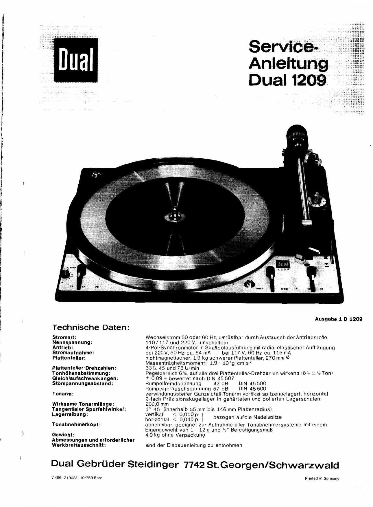 Dual 1209 Service Manual