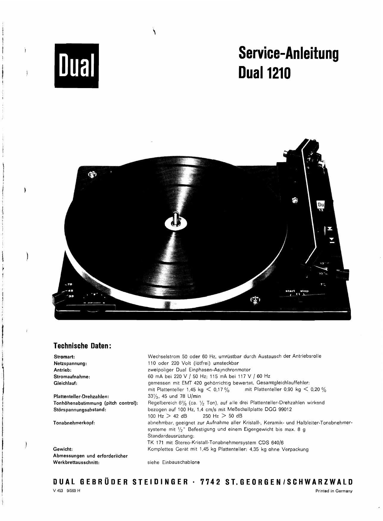 Dual 1210 Service Manual