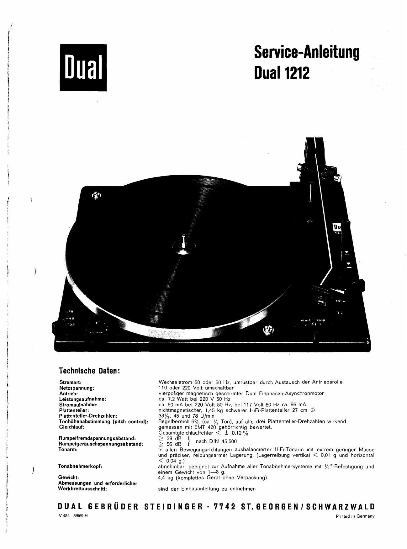 Dual 1212 Service Manual