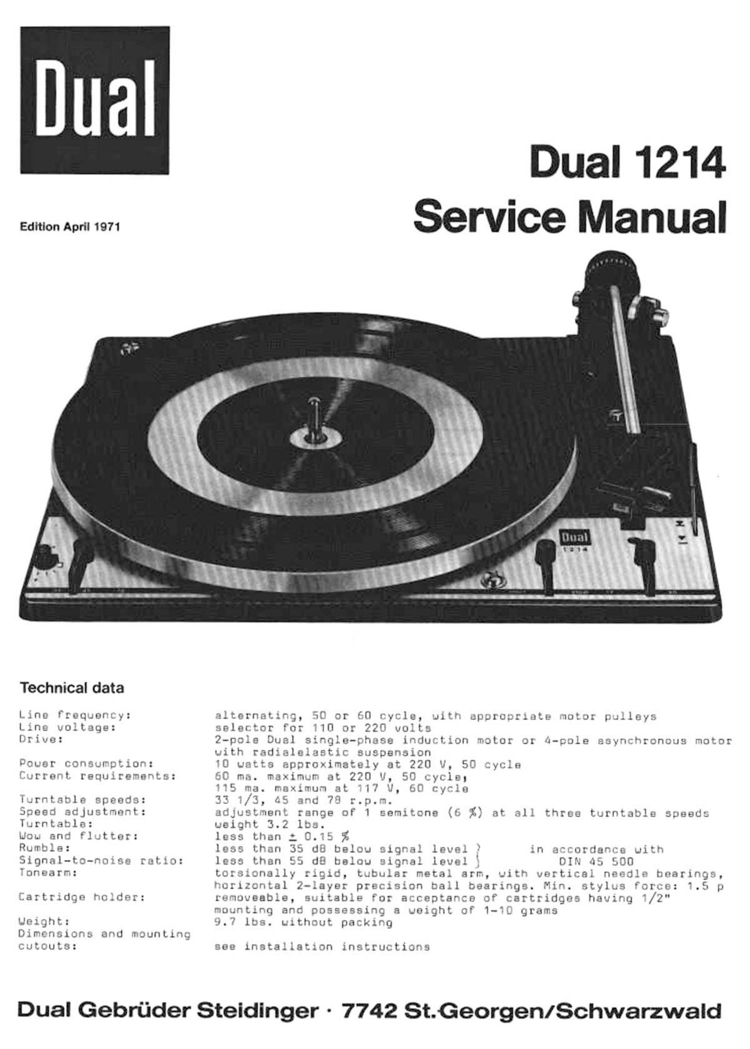 Dual 1214 Service Manual