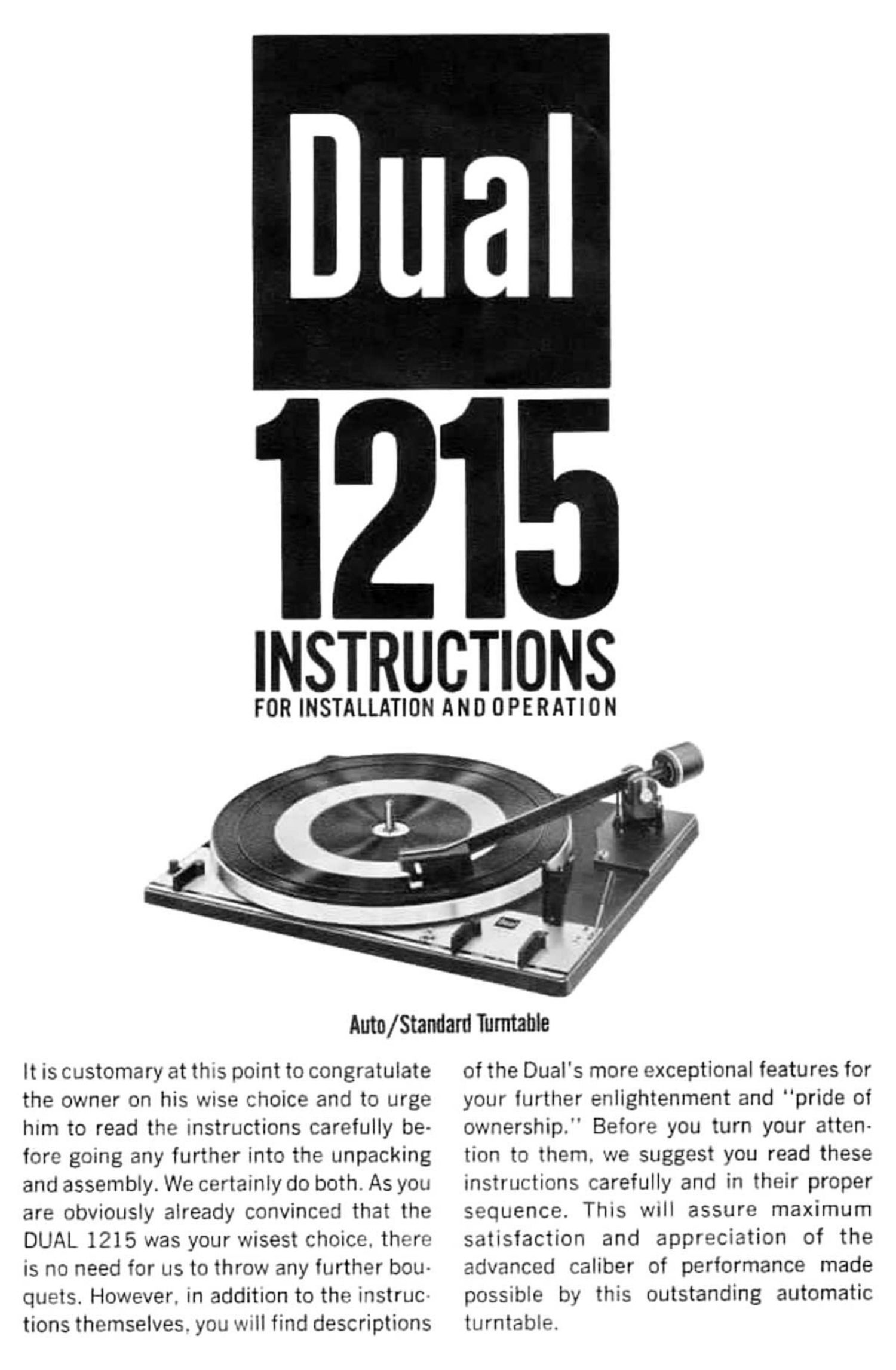 Dual 1215 Owners Manual