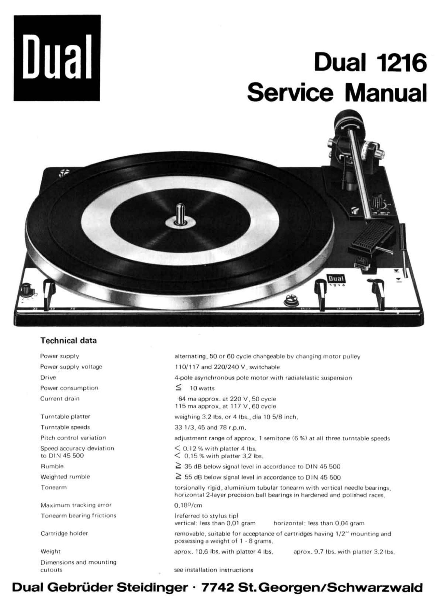 Dual 1216 Service Manual