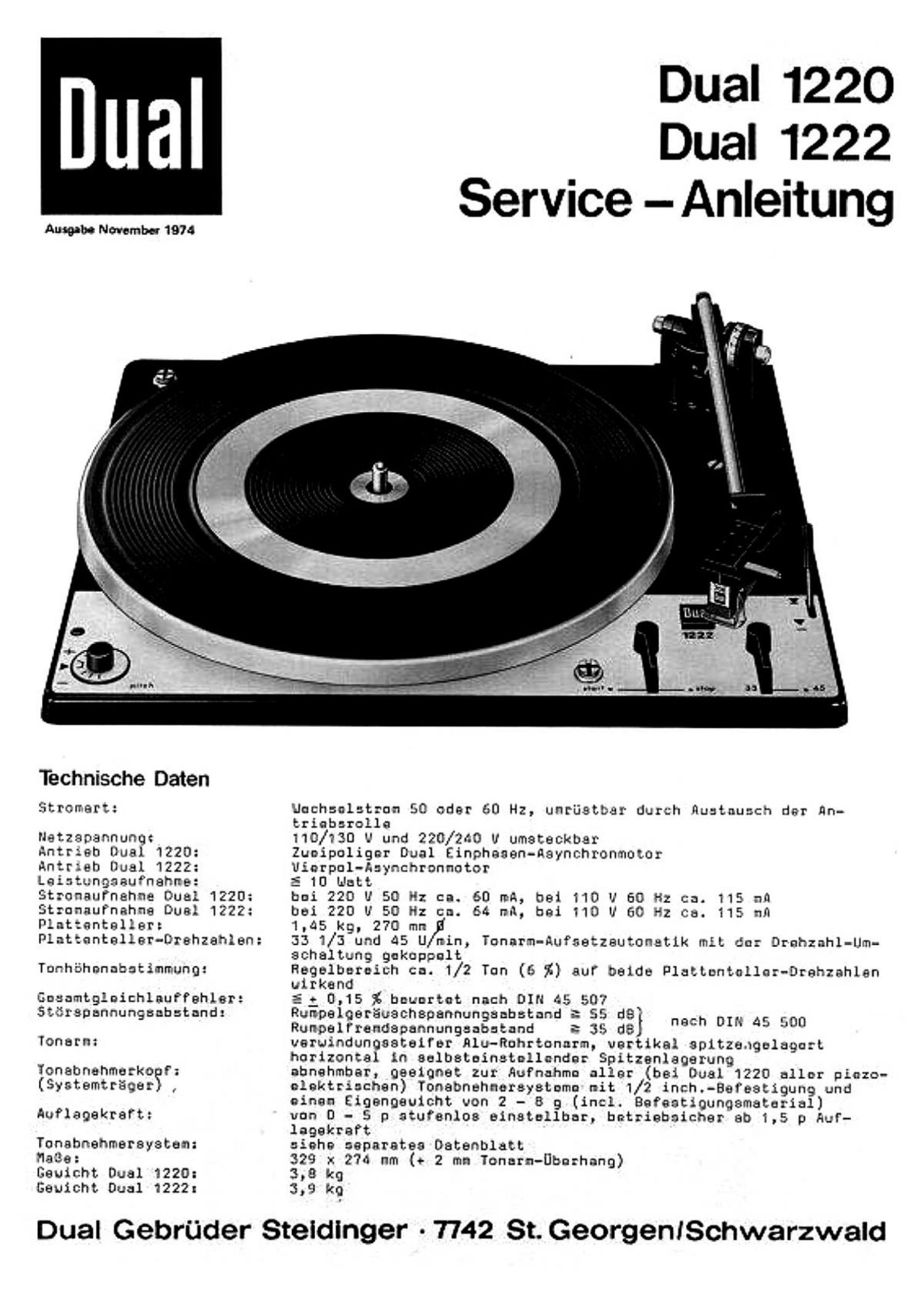 Dual 1220 Service Manual