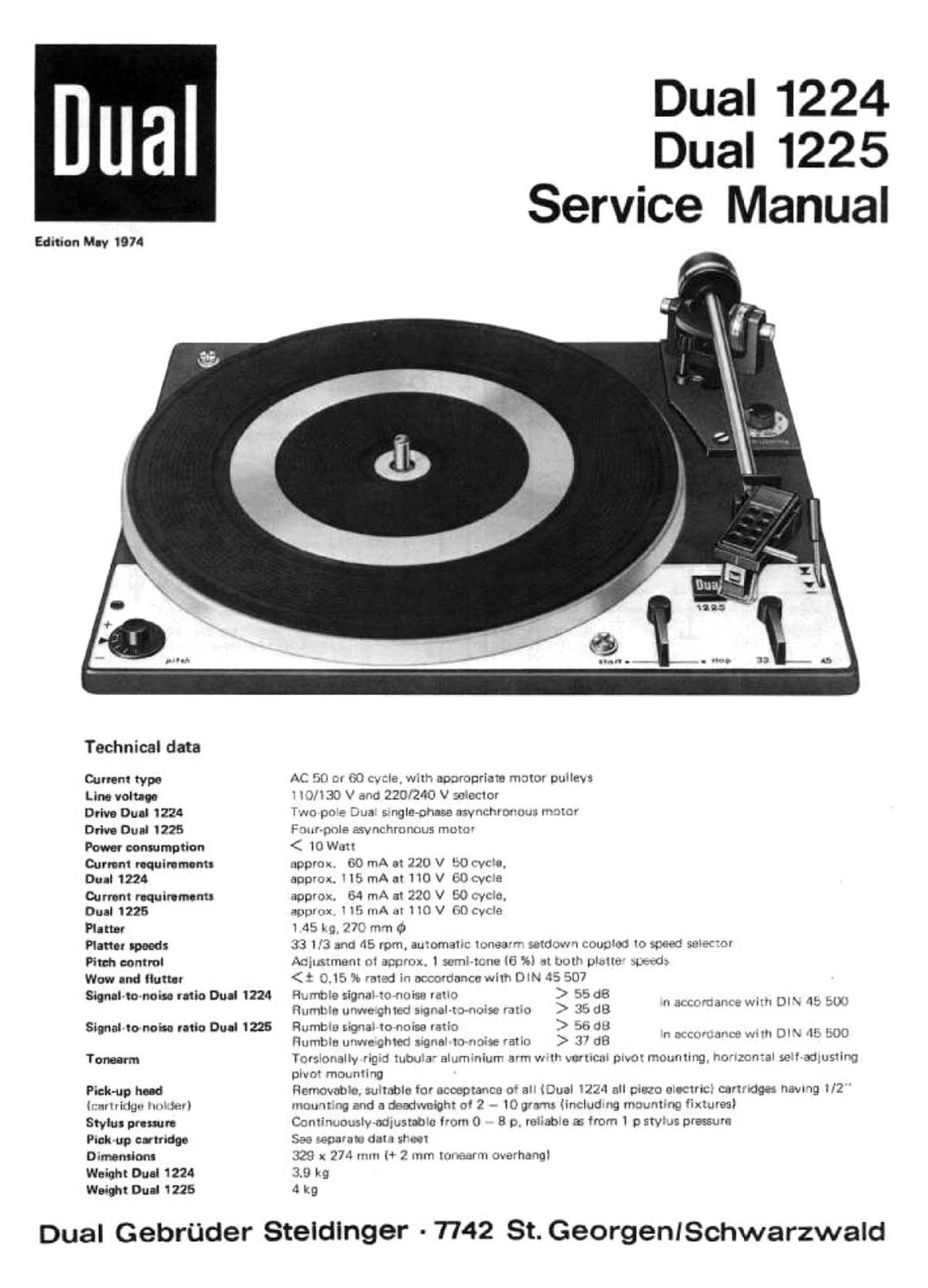 Dual 1224 Service Manual