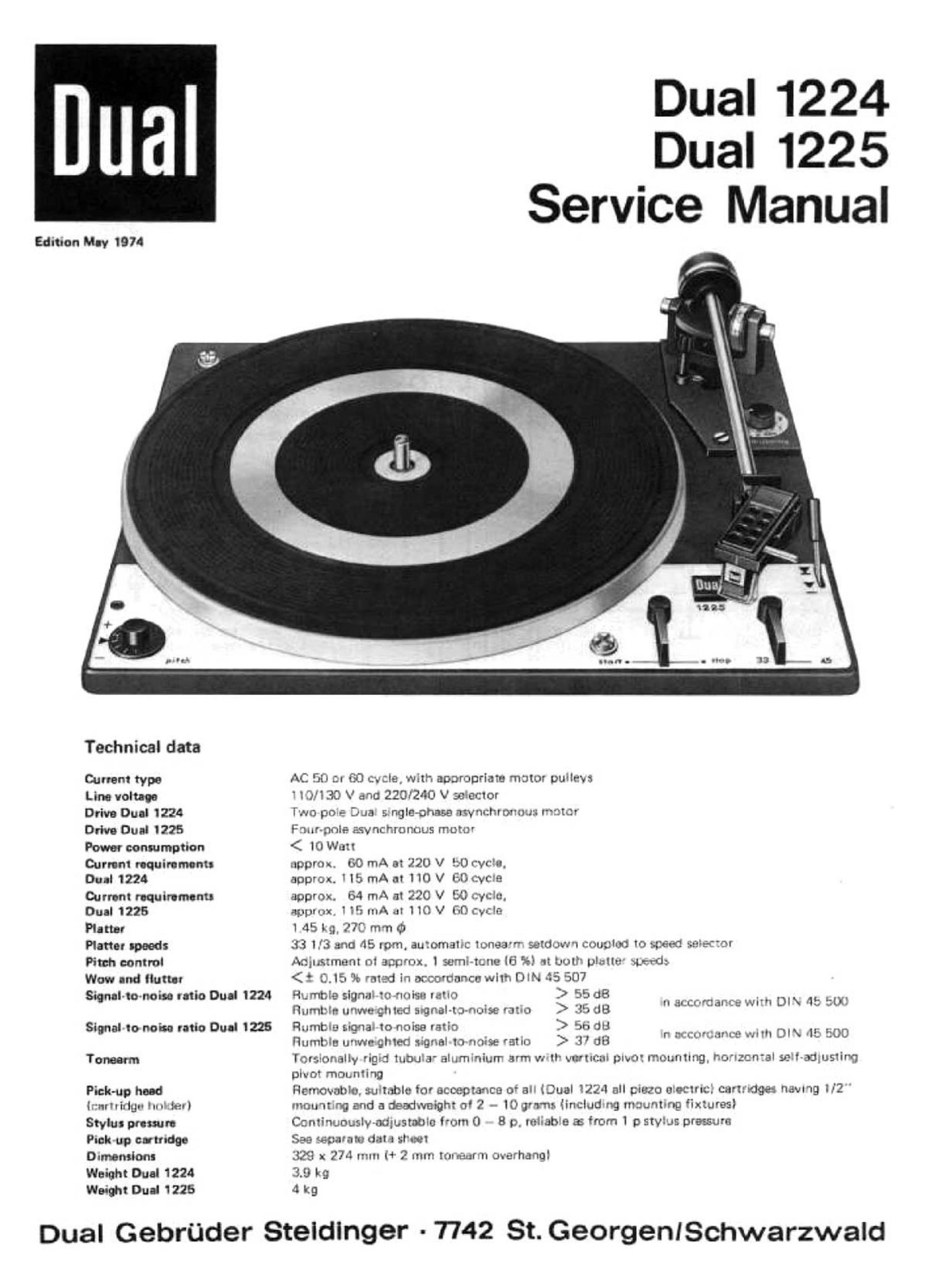 Dual 1225 Service Manual