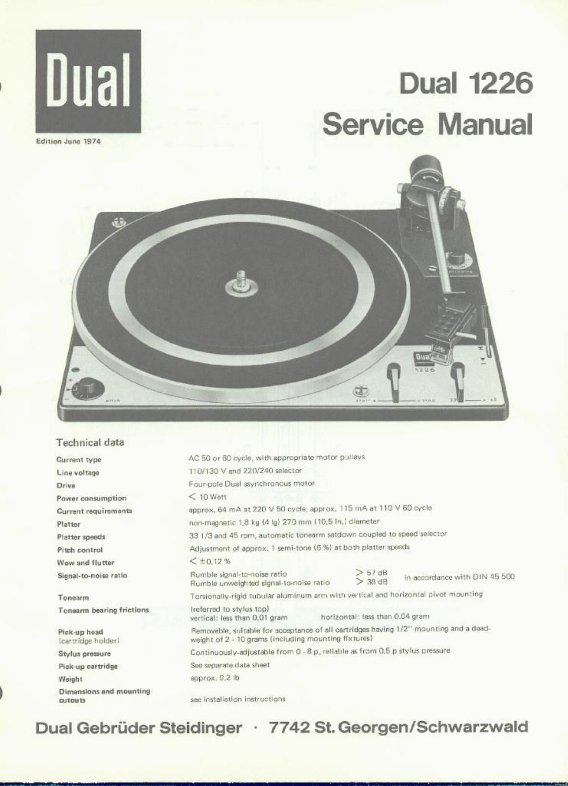 Free Audio Service Manuals - Free download Dual 1226 Service Manual