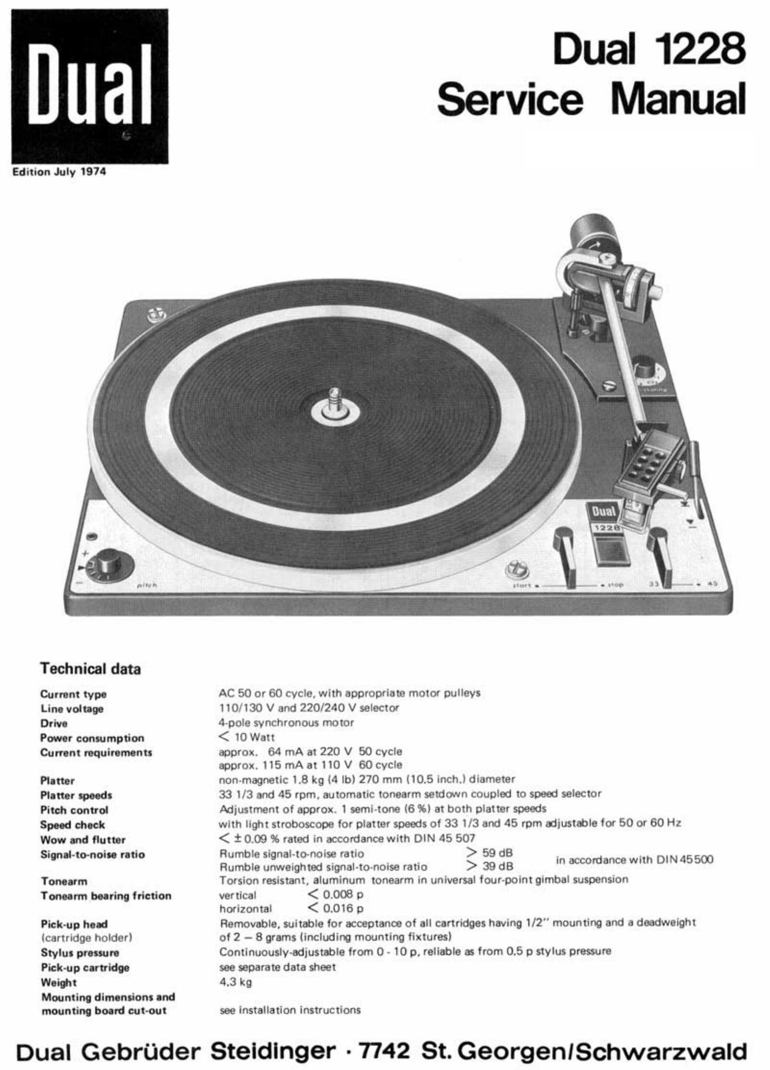 Dual 1228 Service Manual