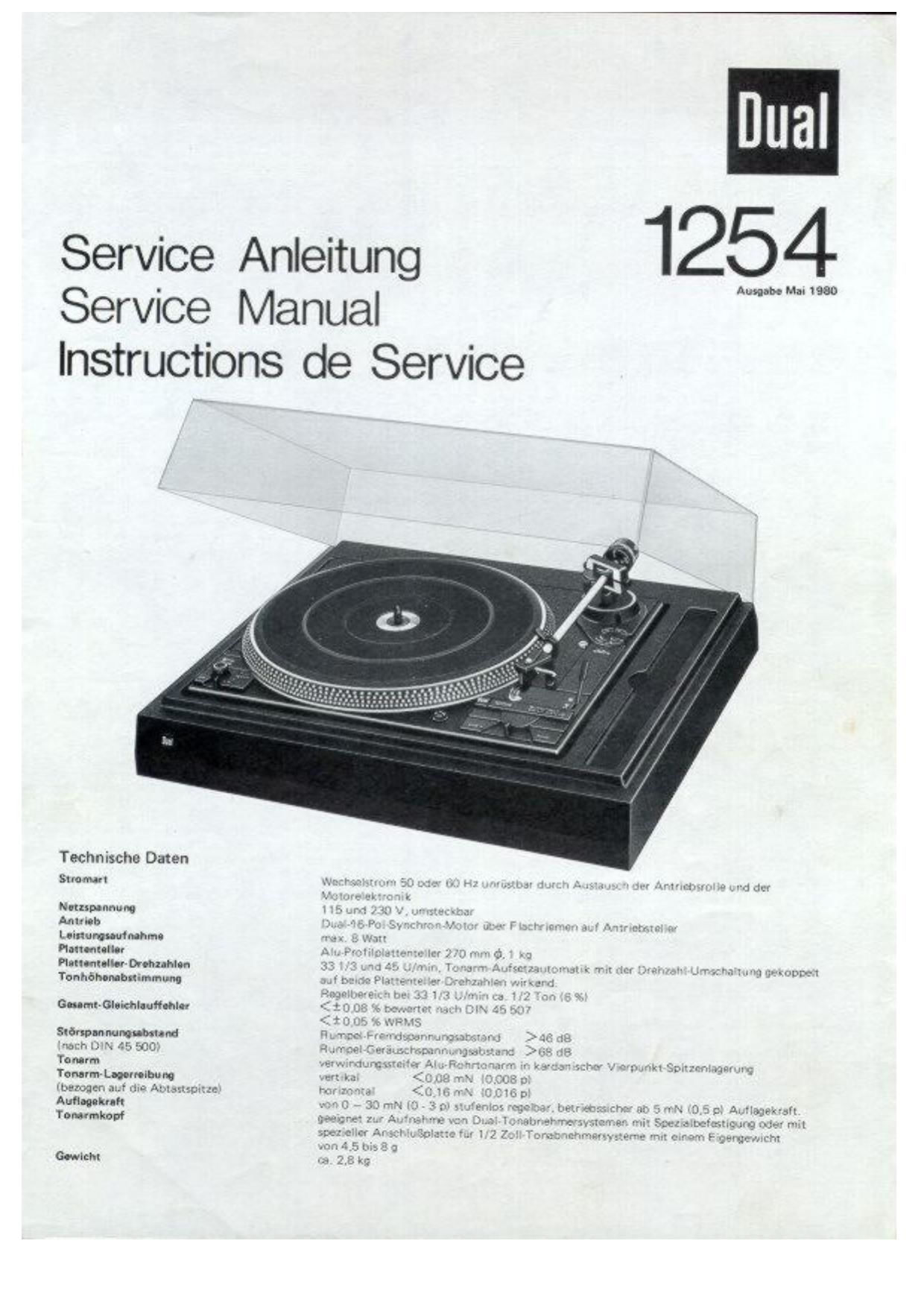 Dual 1254 Service Manual
