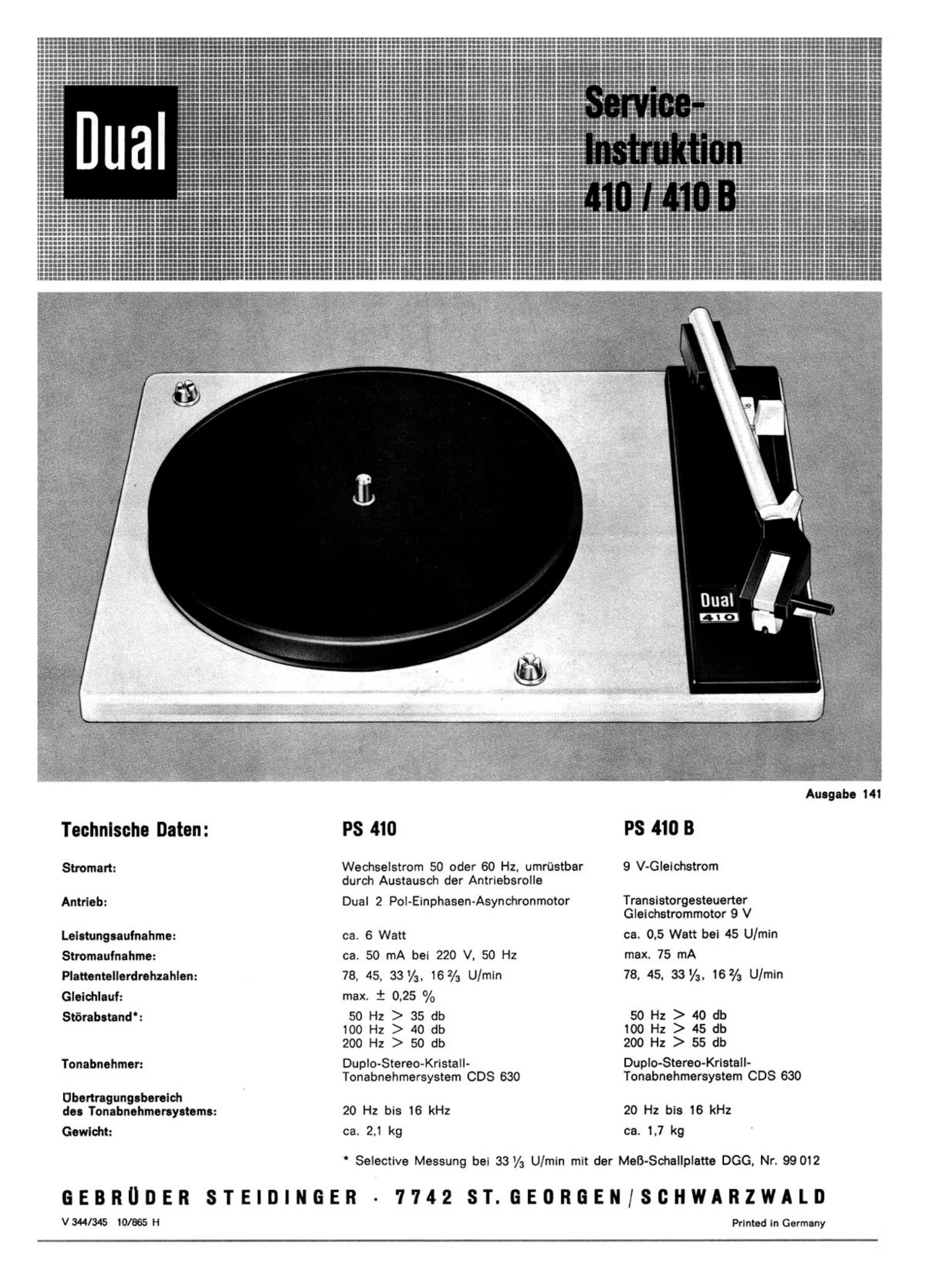 Dual 410 Service Manual