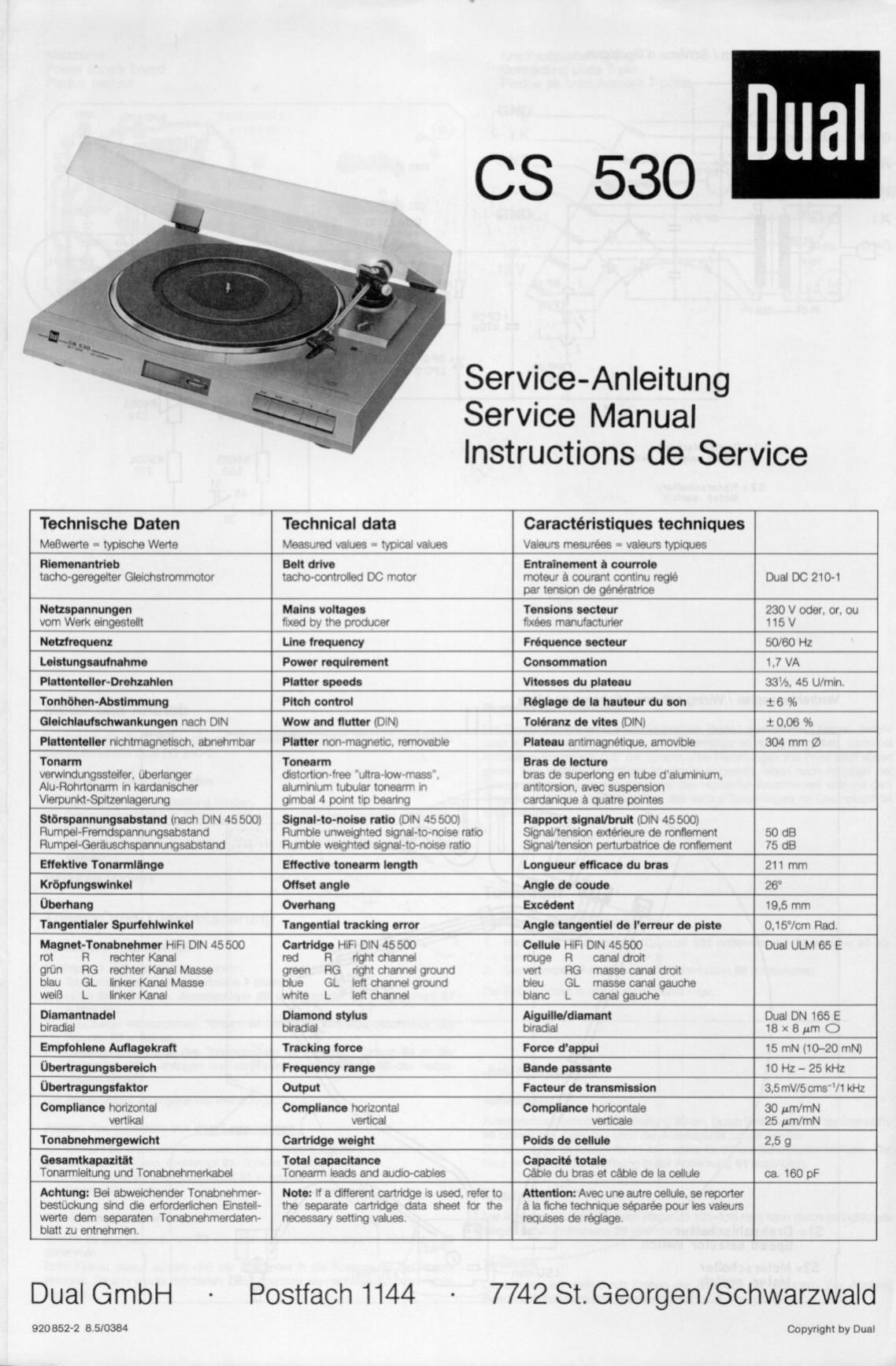 Dual 530 Service Manual