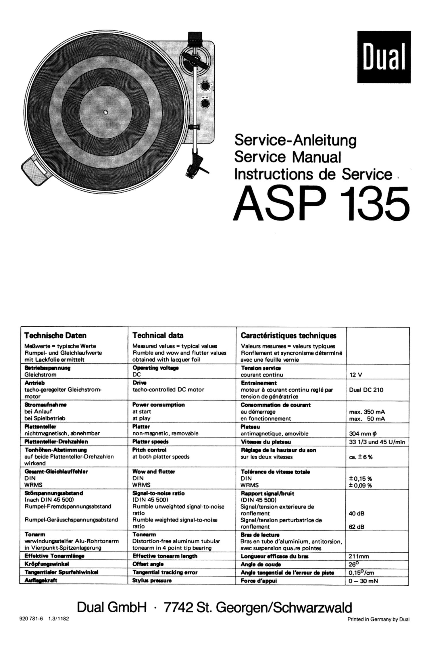 Dual ASP 135 Service Manual