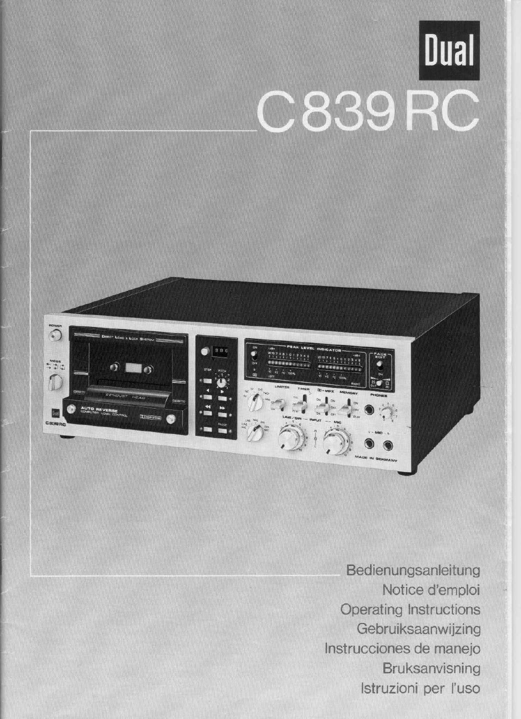 Dual C 839 RC Owners Manual