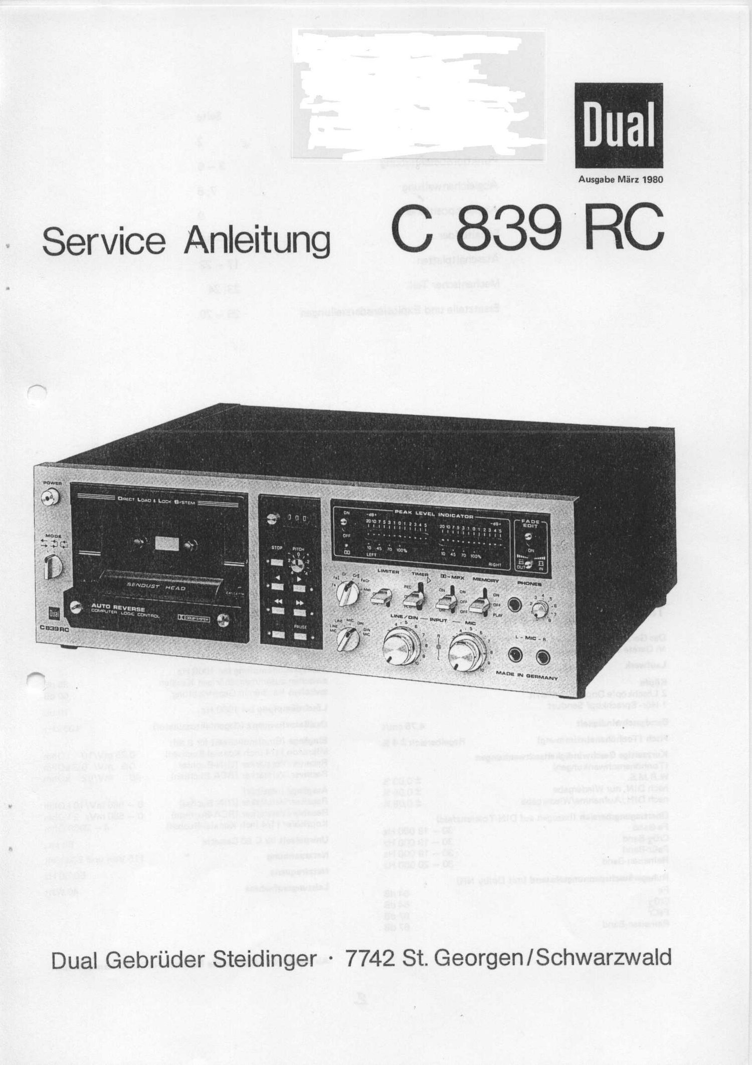 Dual C 839 RC Service Manual