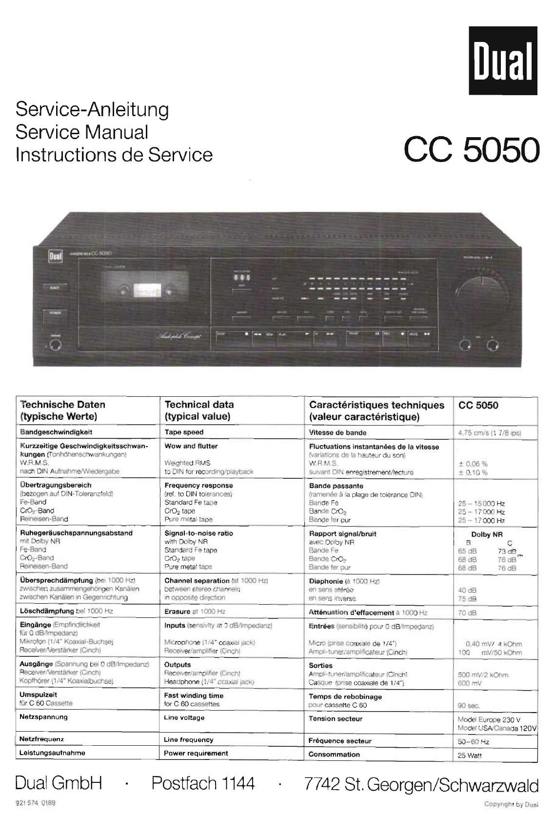 Dual CC 5050 Service Manual