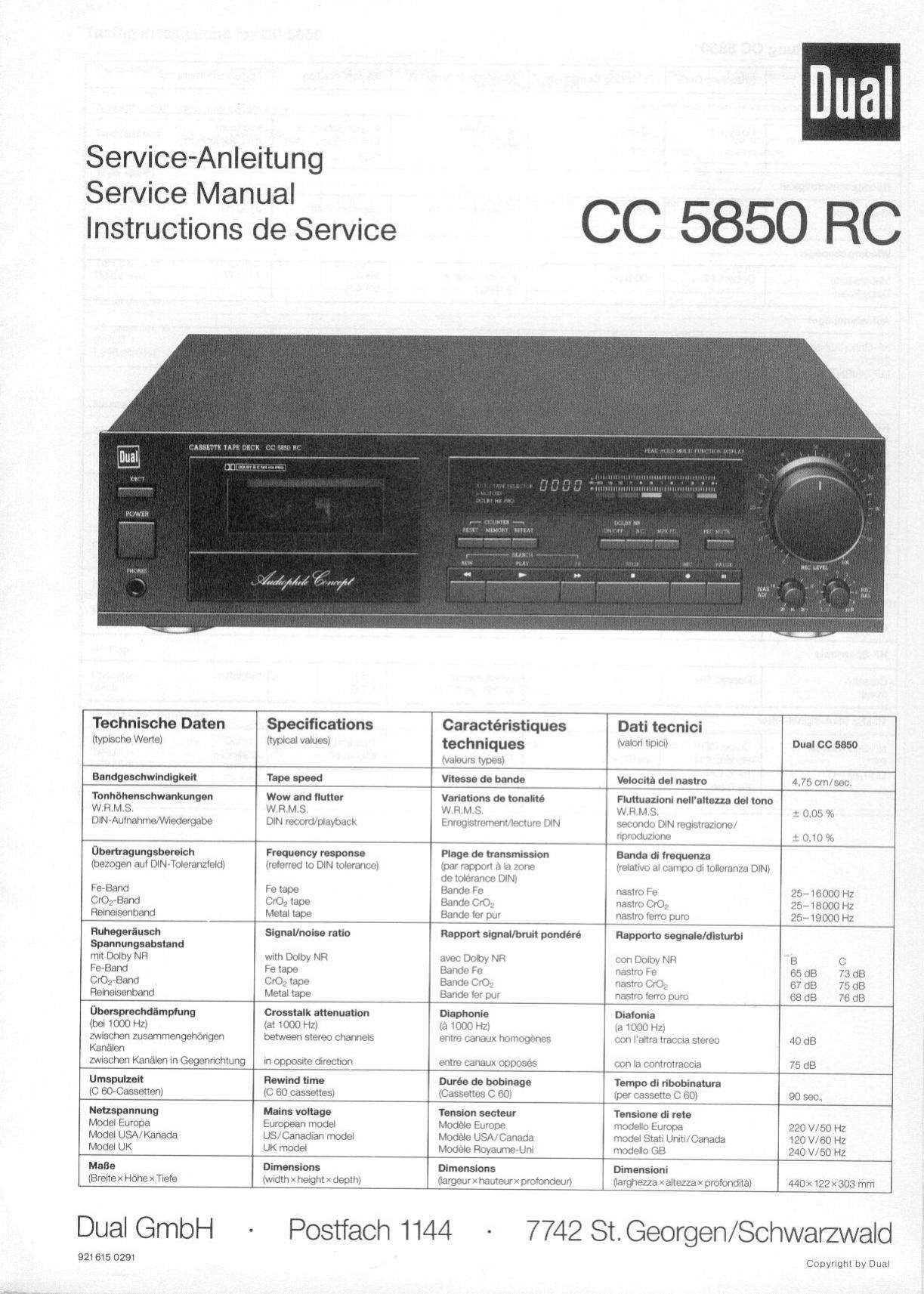 Dual CC 5850 RC Service Manual