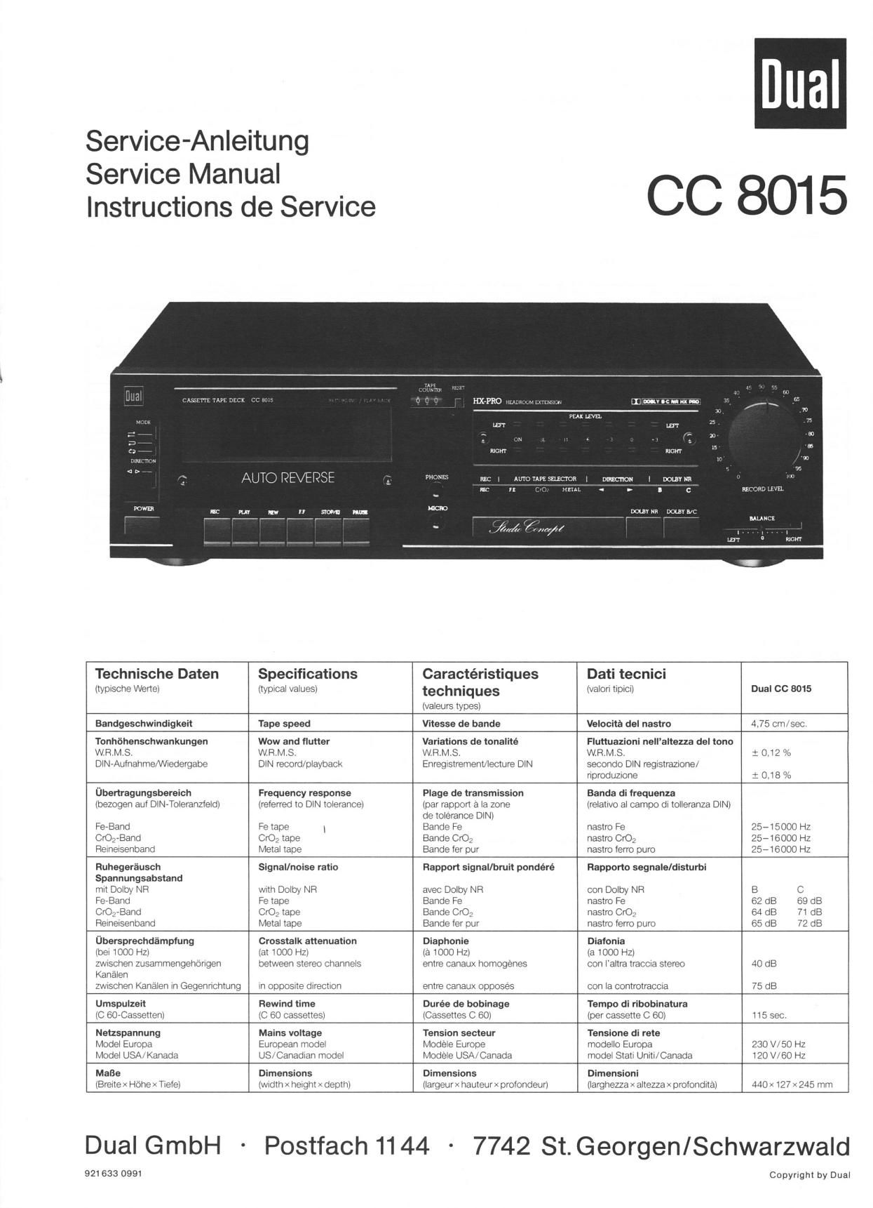 Dual CC 8015 Service Manual