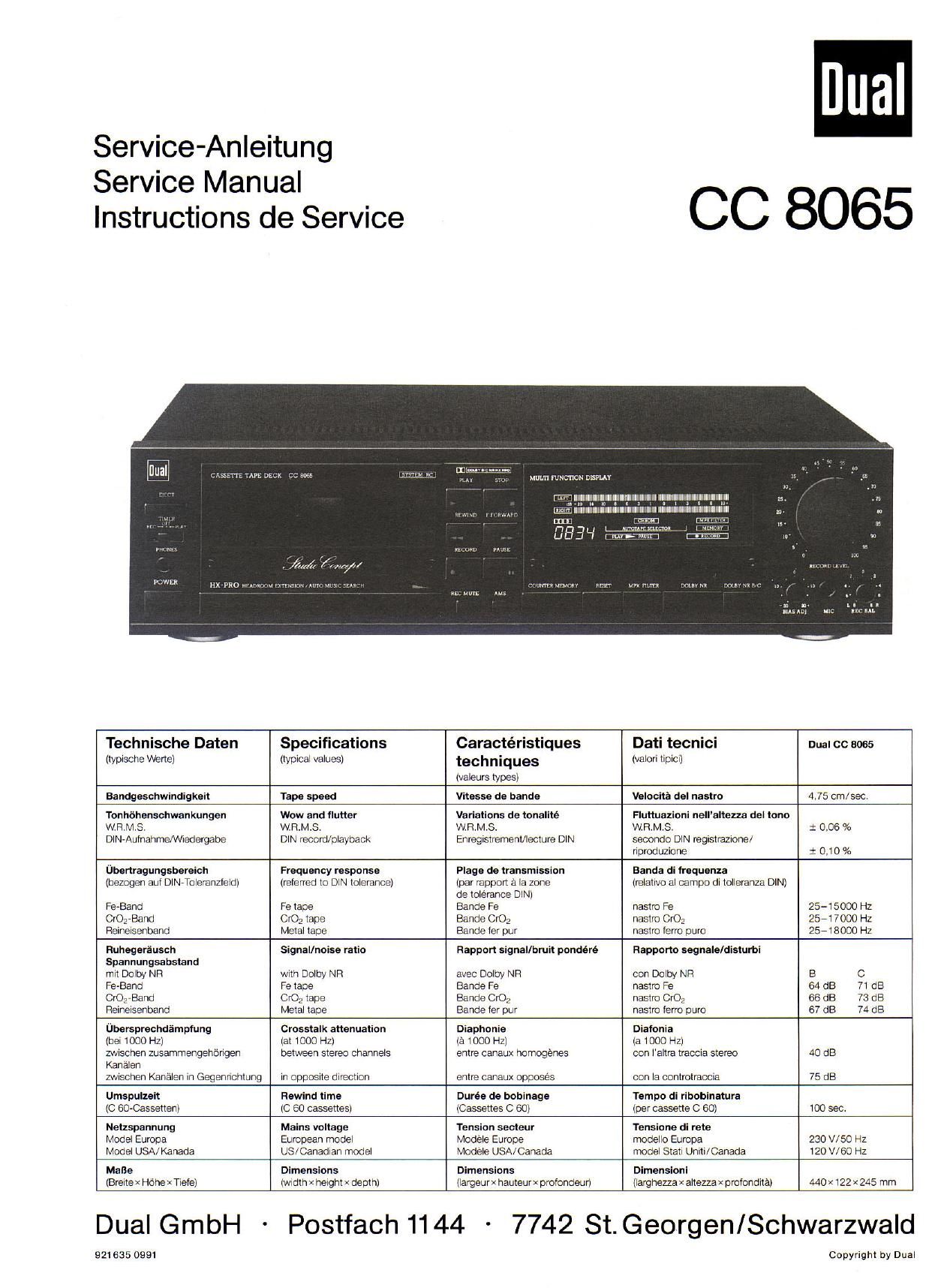 Dual CC 8065 Service Manual