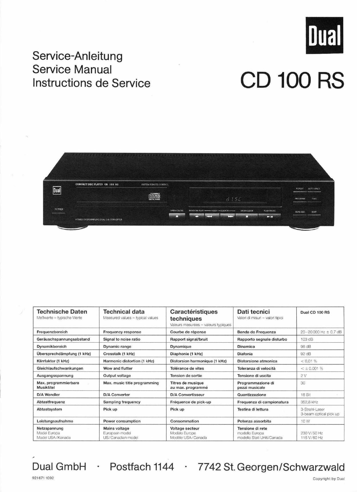 Dual CD 100 RS Service Manual