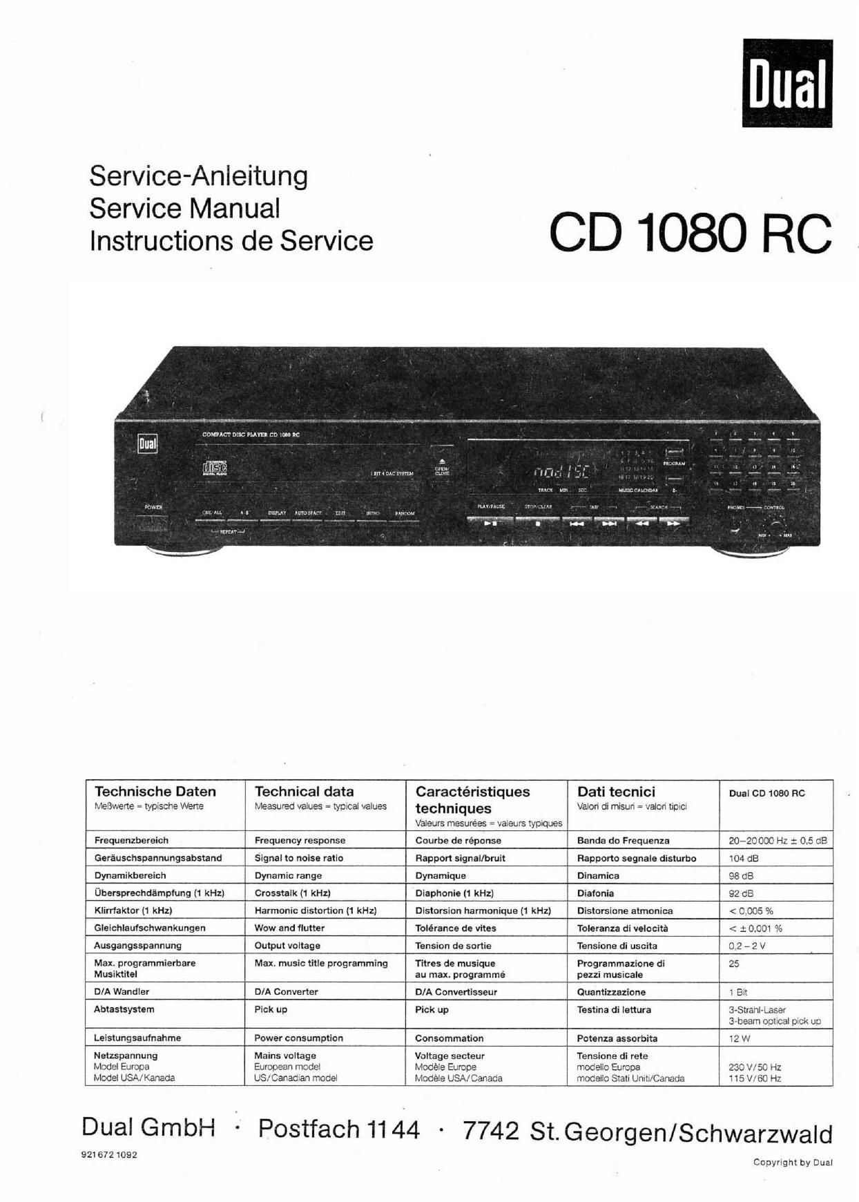 Dual CD 1080 RC Service Manual