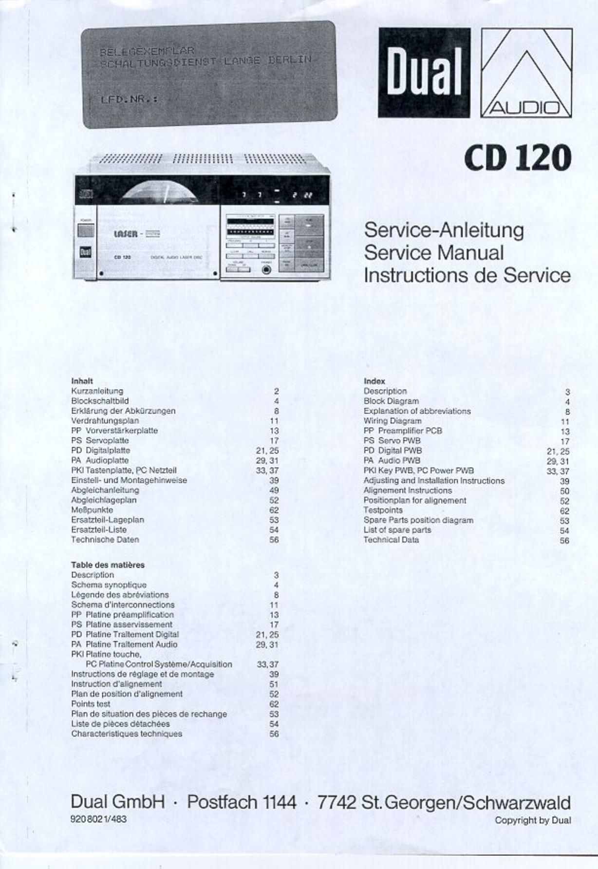 Dual CD 120 Service Manual