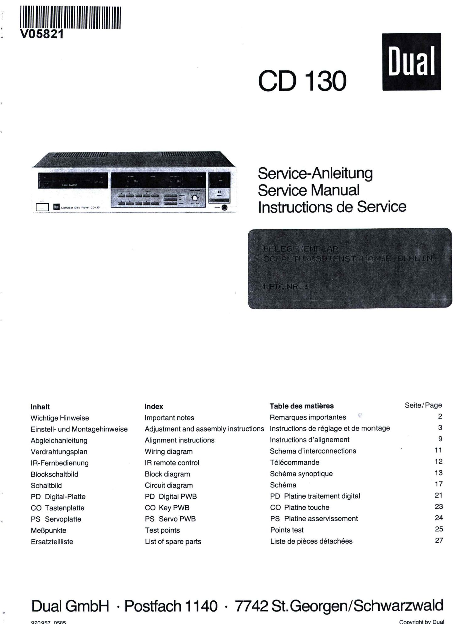 Dual CD 130 Service Manual