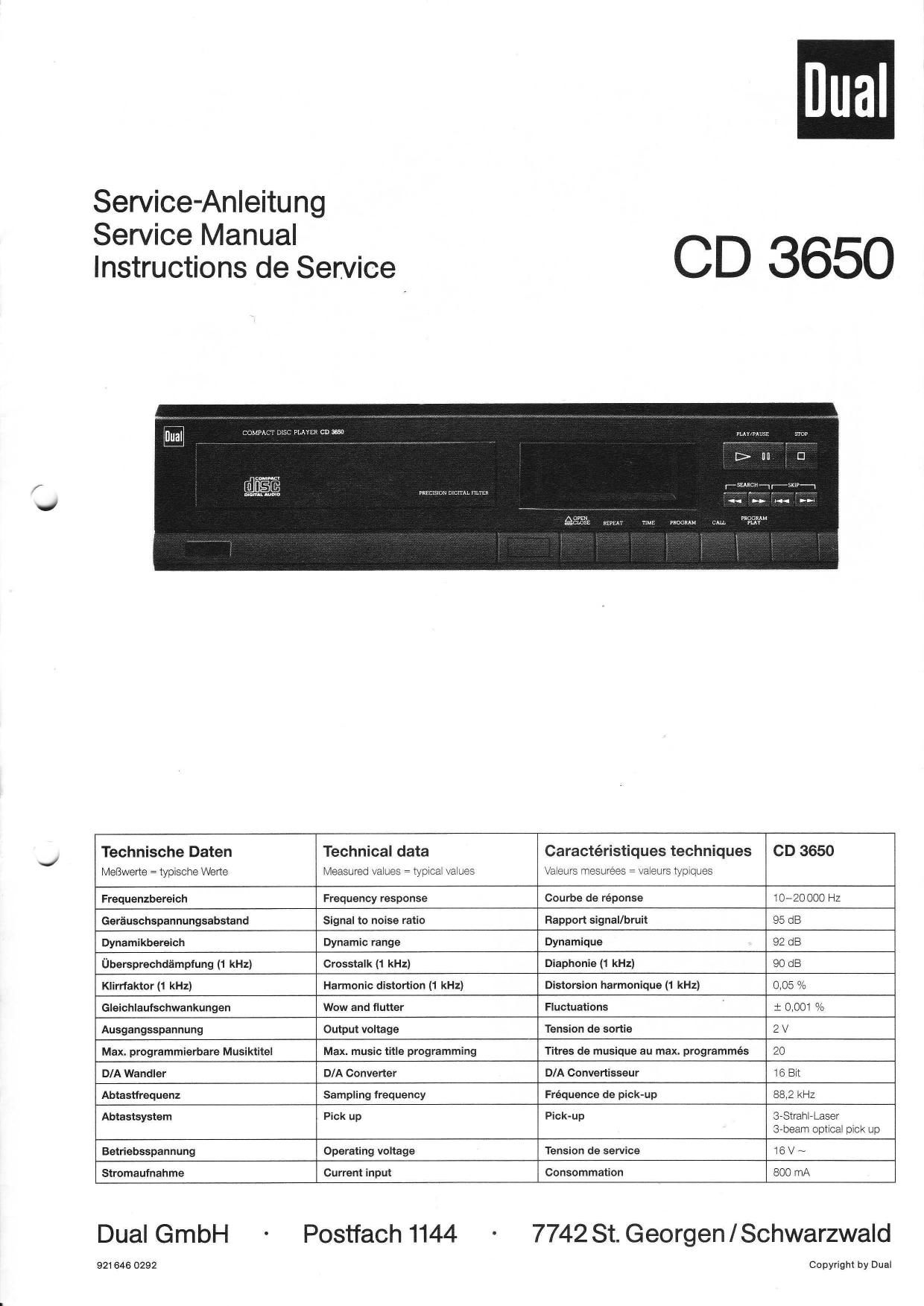 Dual CD 3650 Service Manual