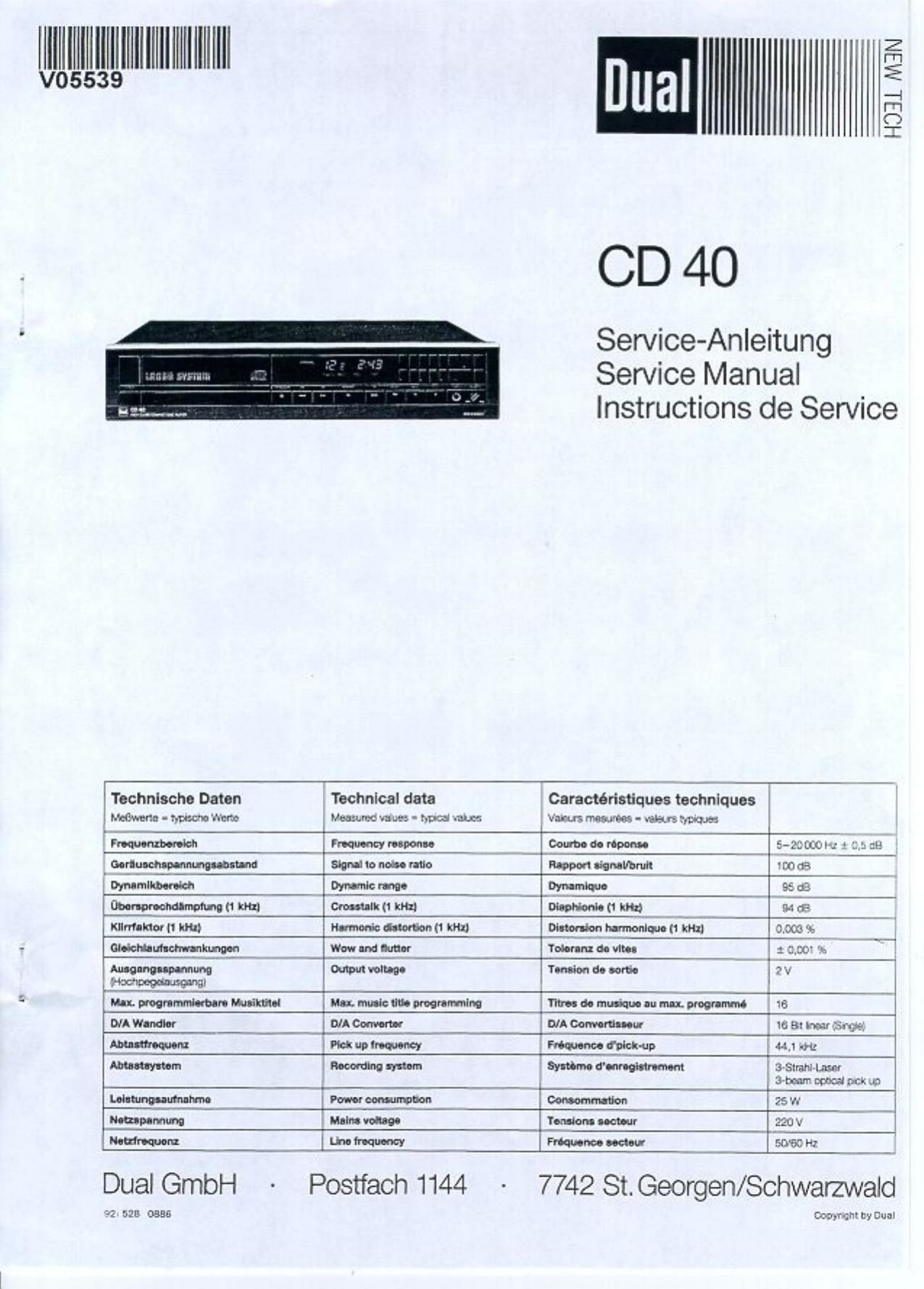Dual CD 40 Service Manual