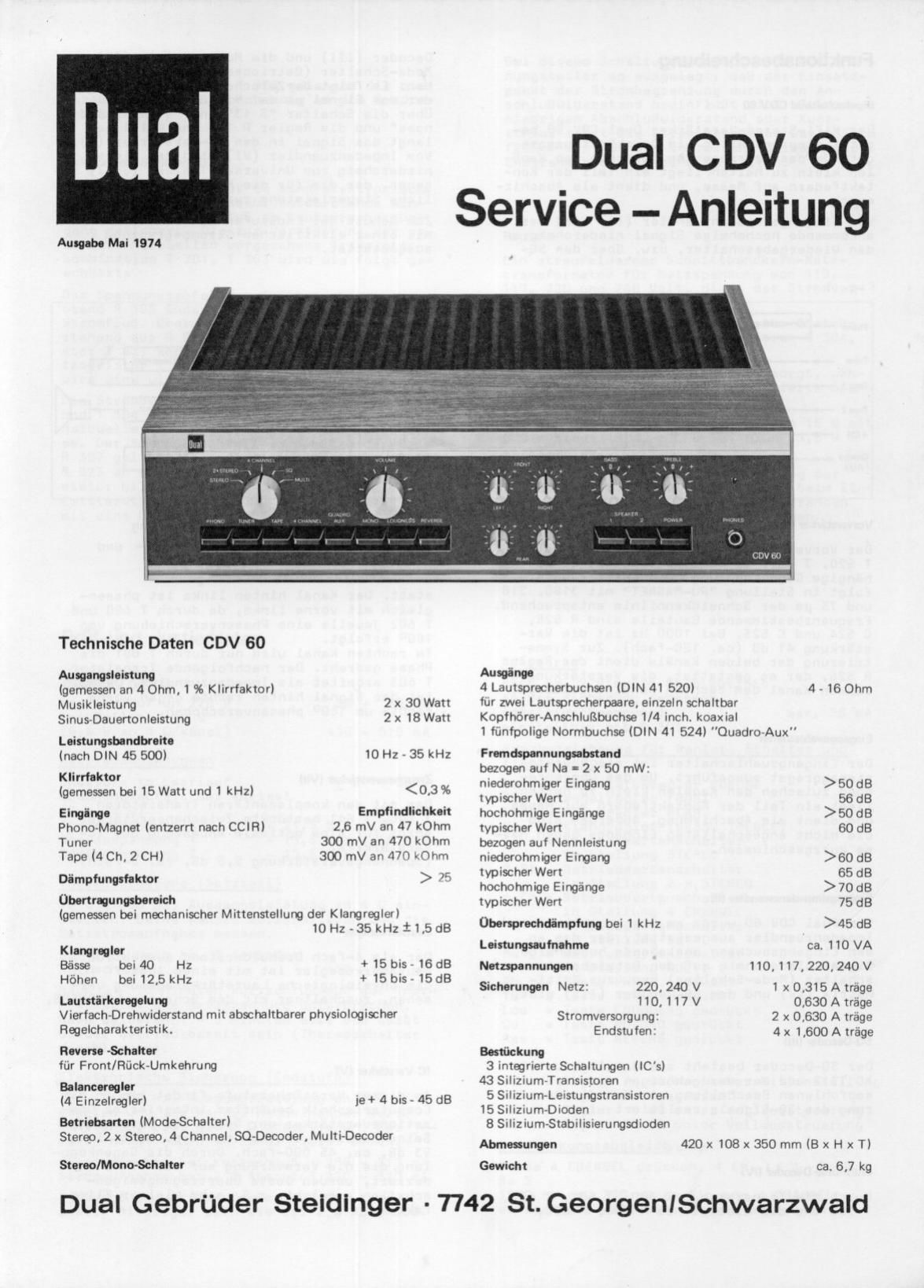 Dual CDV 60 Service Manual